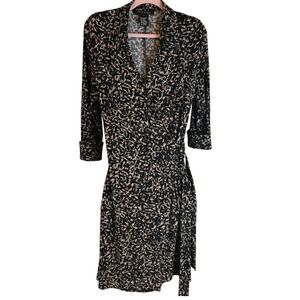 Anne Klein Women's Faux Wrap Dress Sz 14 Stretch Side Tie Classic Knee Length